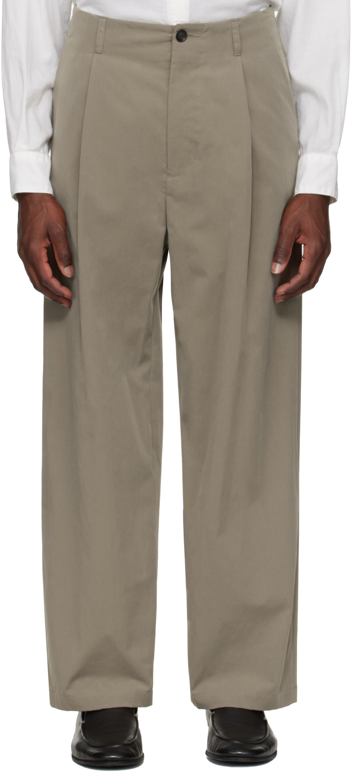 YOKE Beige 1-Pleat Trousers