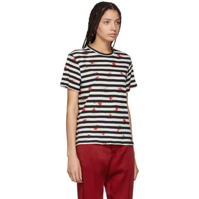 Proenza Schouler Black and Off White Striped Tissue T Shirt