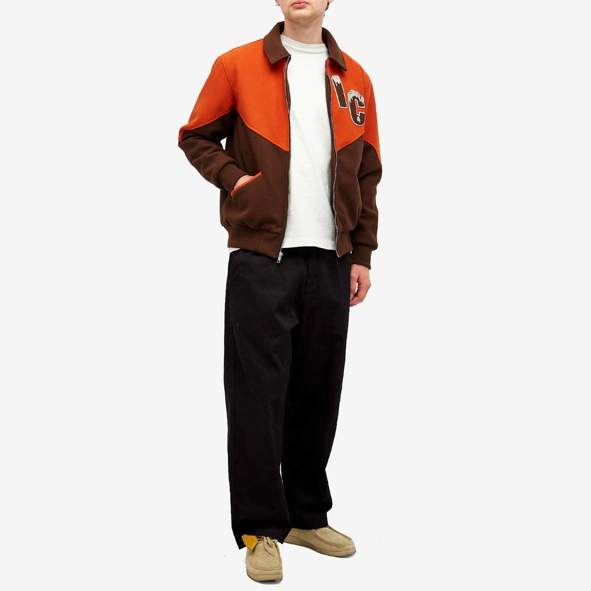 ICECREAM Men's Panelled Varsity Jacket in Brown/Orange