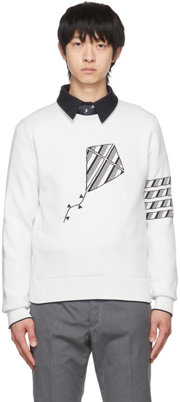 Photo: Thom Browne White 4-Bar Kite Icon Sweater