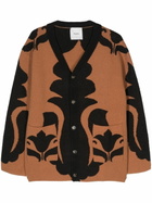 Nanushka Black And Camel Brown Jacquard Knitted Cardigan