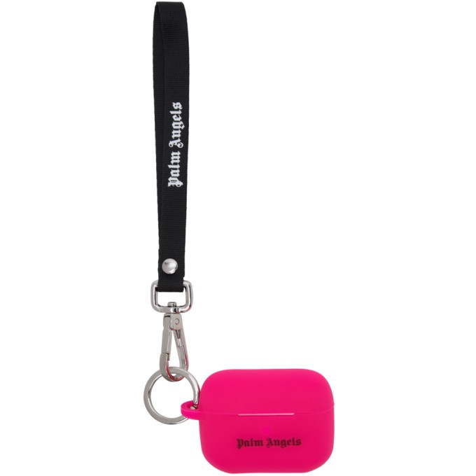 Photo: Palm Angels Pink and Black Logo AirPods Case Keychain