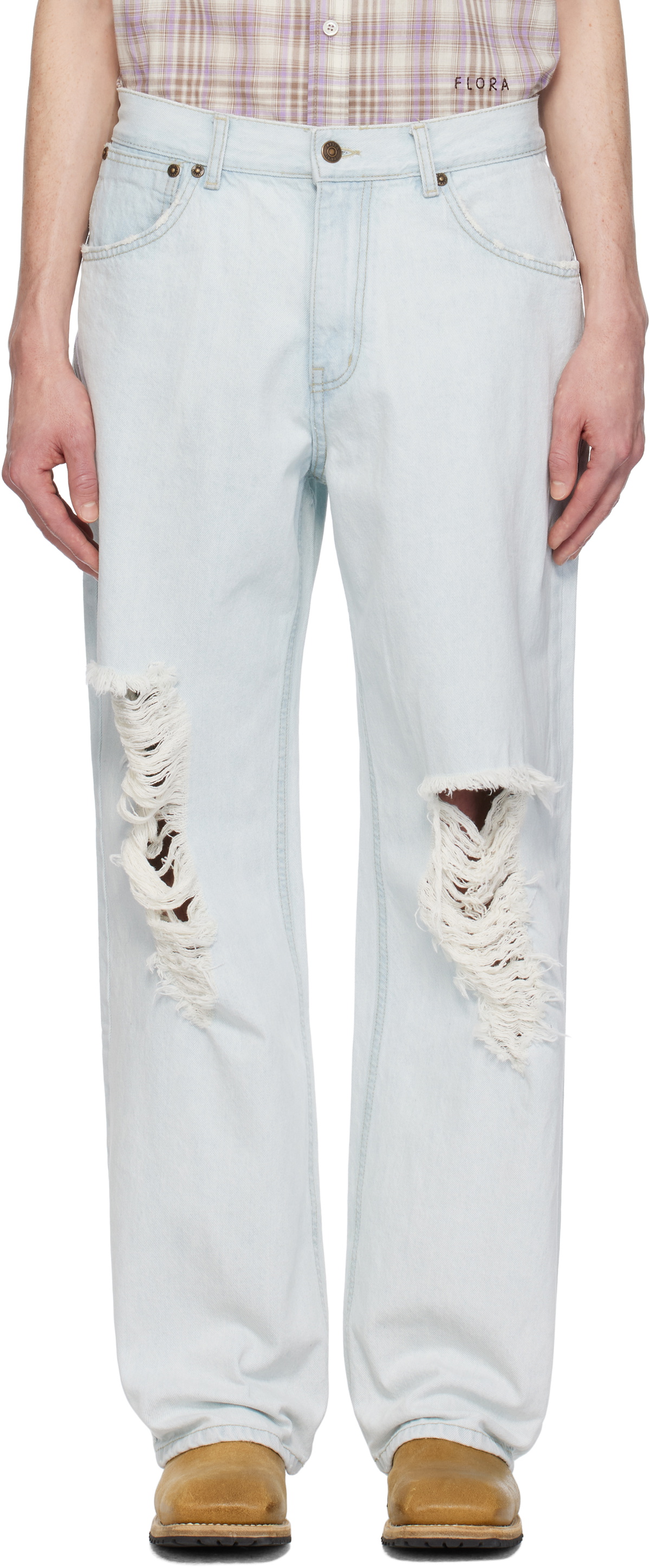 AFTER PRAY Blue Relaxed Destroyed Jeans