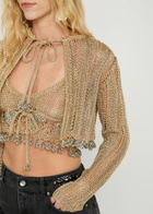 Rabanne Bead-embellished Metallic Crochet Cardigan Gold