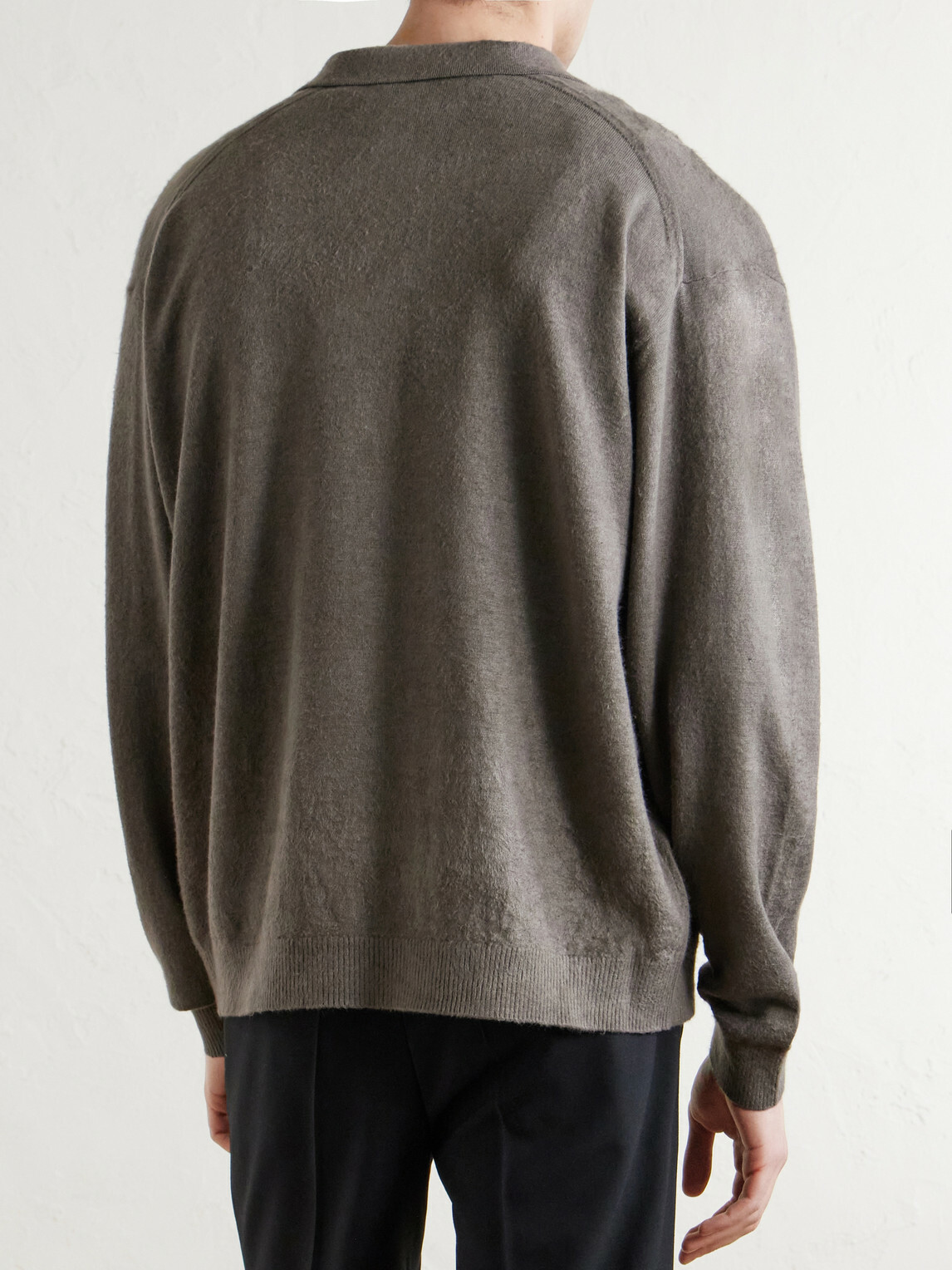 ATON - Linen and Cotton-Blend Half-Zip Polo Sweater - Gray