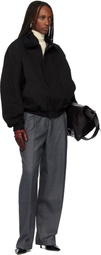TONYWACK Black Washed Cotton Faux-Shearling Trim Bomber Jacket
