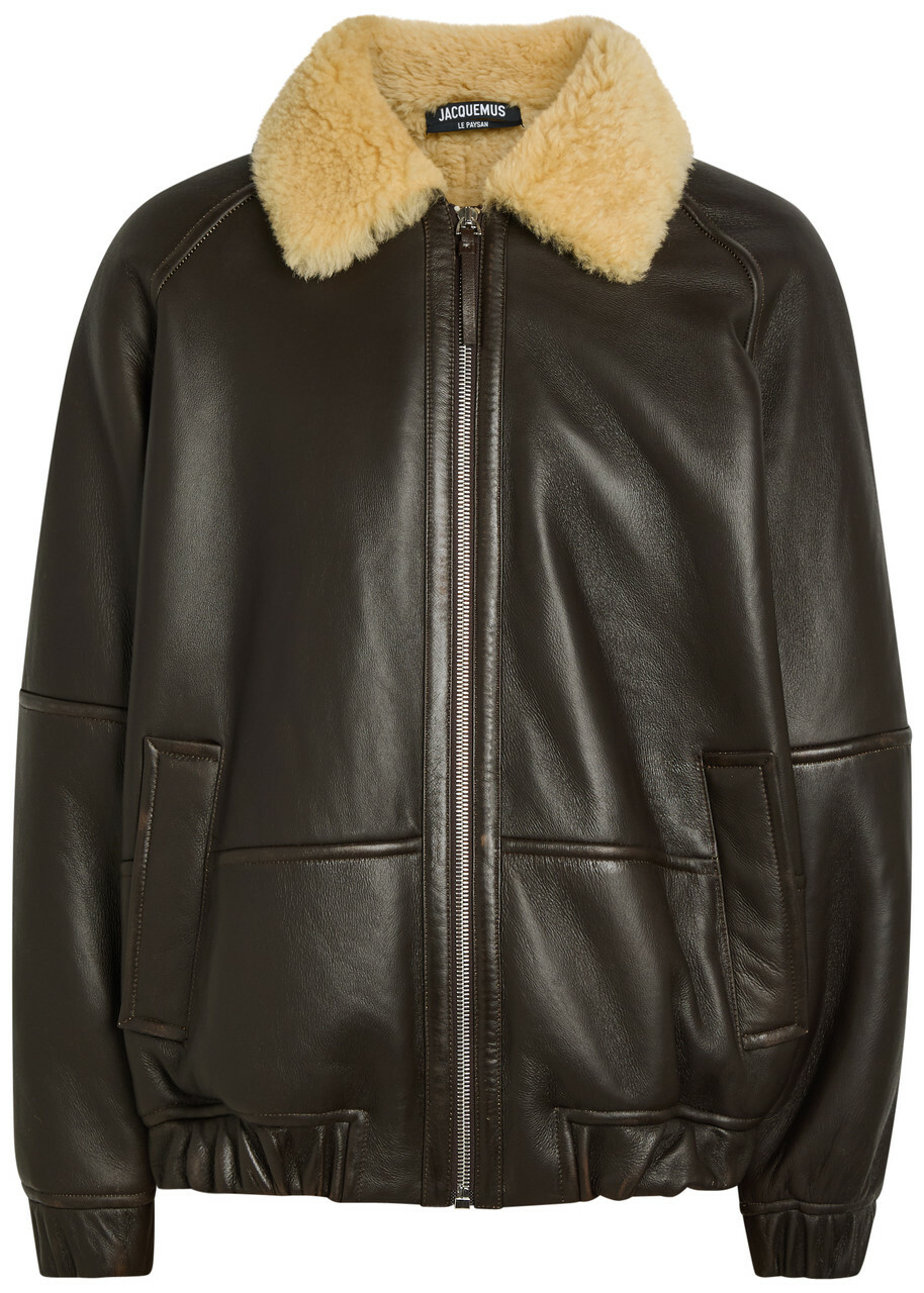 Jacquemus Le Bombardier Leather Bomber Jacket Dark Brown Jacquemus