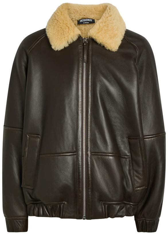 Photo: Jacquemus Le Bombardier Leather Bomber Jacket Dark Brown
