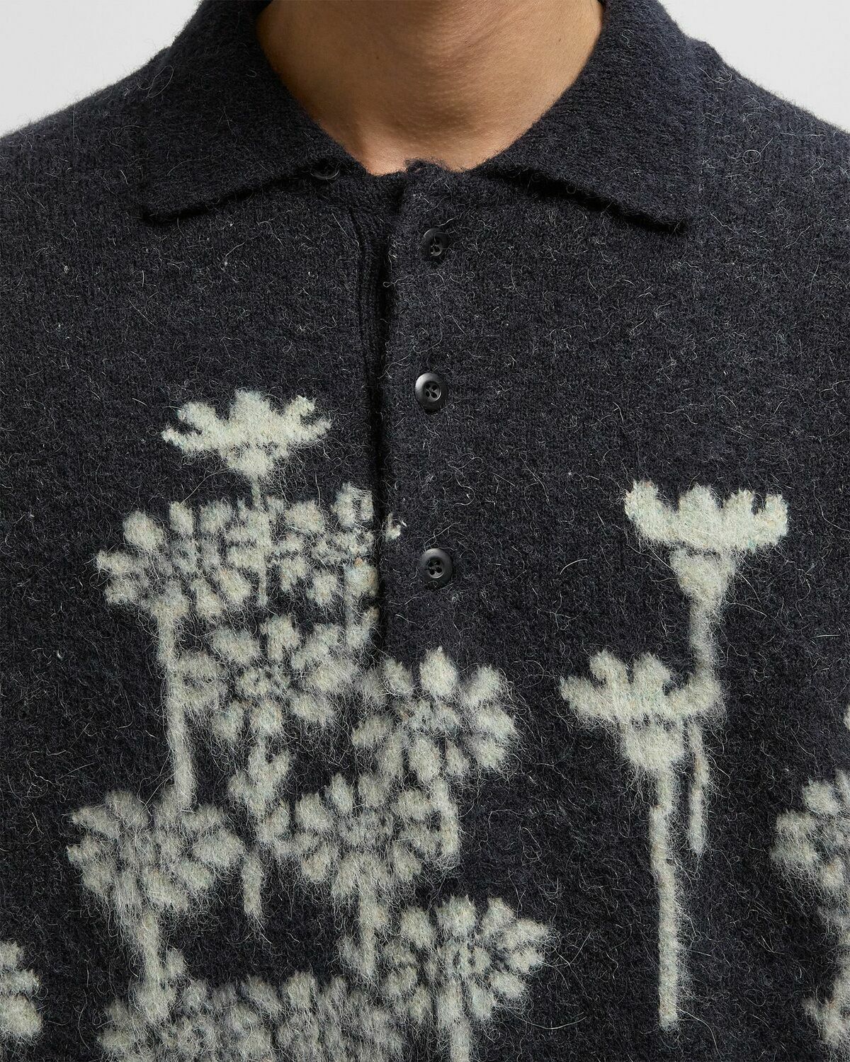 032c MELTING DAISIES KNIT LS POLO SHIRT Black Mens Polos/Pullovers/Shirts & Blouse