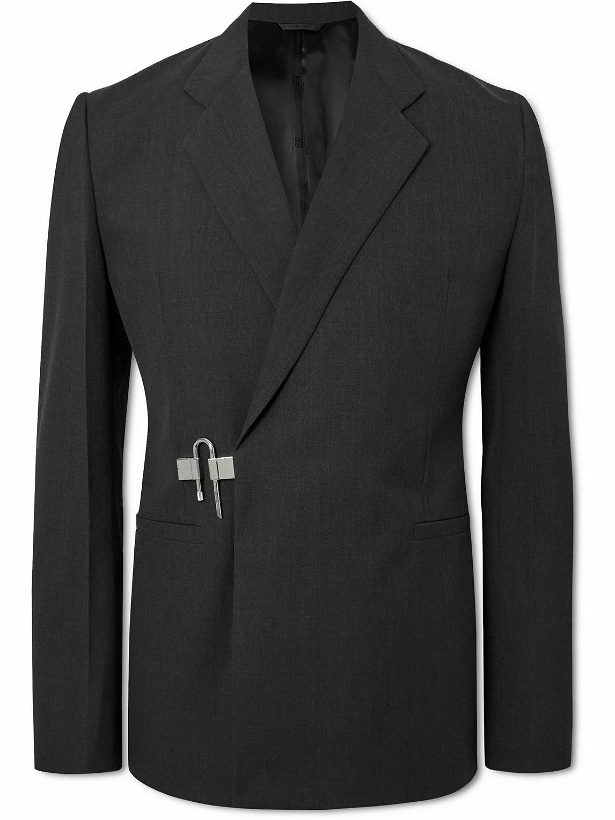Photo: Givenchy - Double-Breasted U-Lock-Detailed Wool-Twill Blazer - Gray