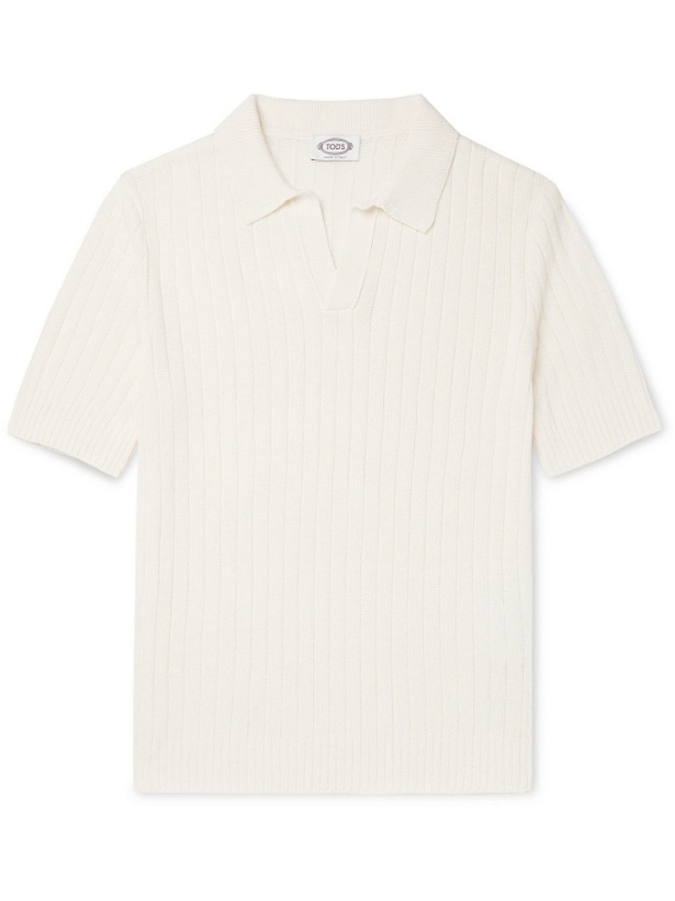 Photo: TOD'S - Ribbed Cotton and Linen-Blend Polo Shirt - White