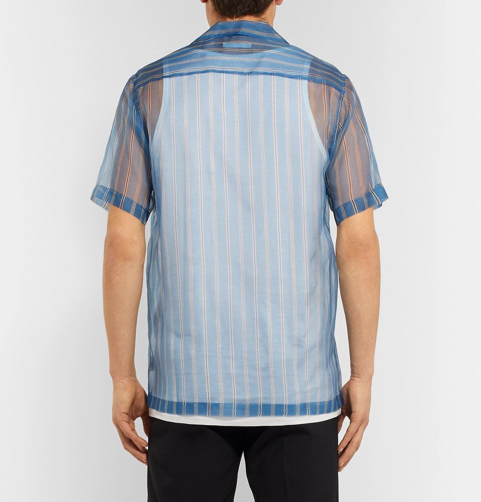 CMMN SWDN - Duncan Camp-Collar Striped Silk-Organza Shirt - Blue