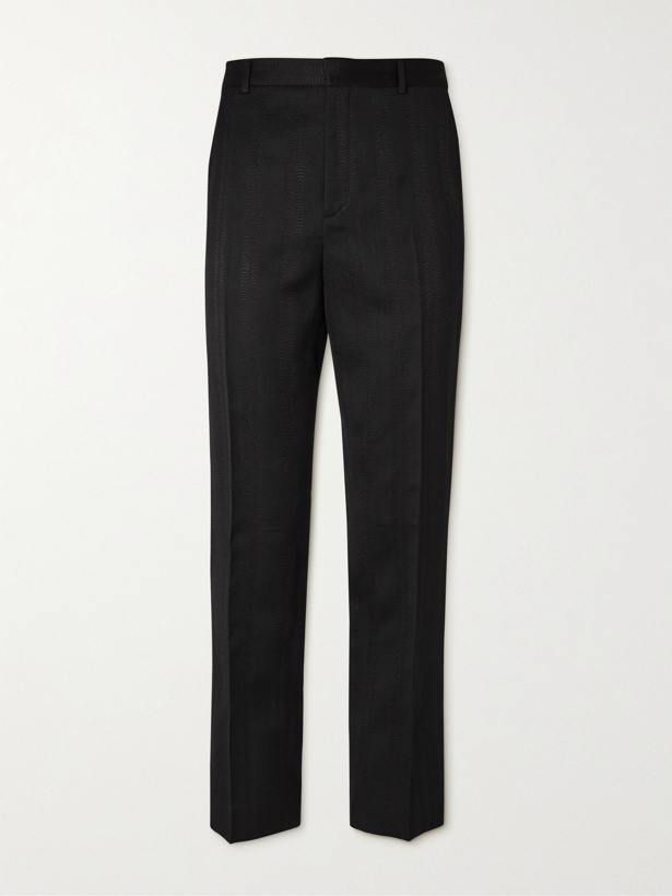 Photo: SAINT LAURENT - Wool, Silk and Cotton-Blend Jacquard Trousers - Black