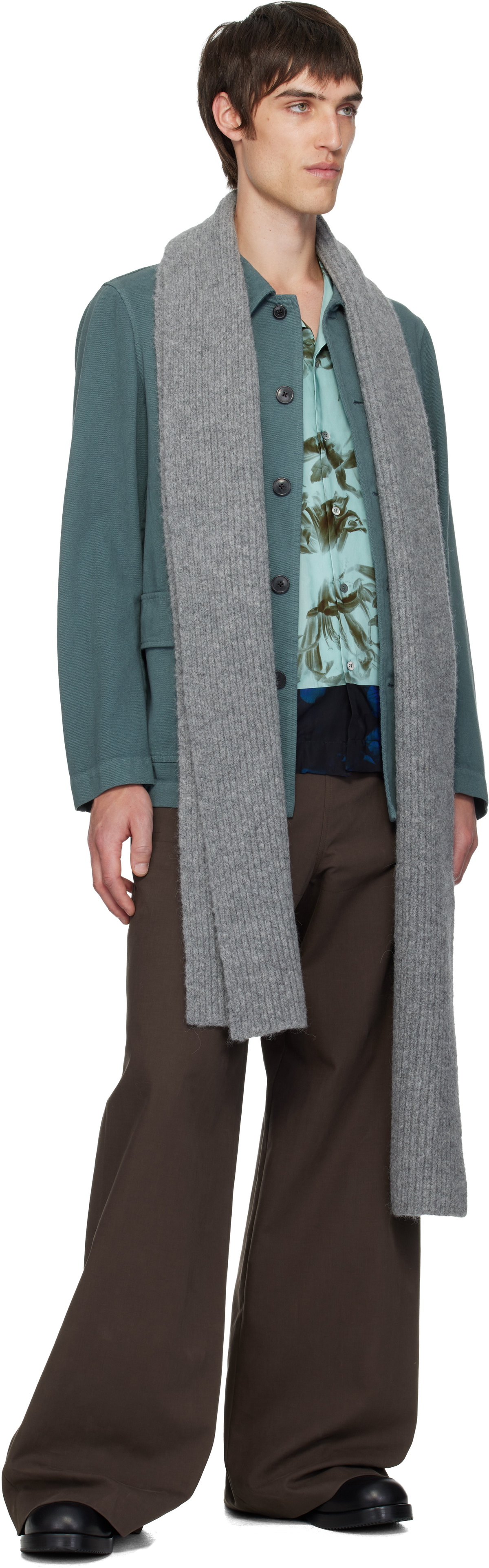 Dries Van Noten Gray Wool Scarf