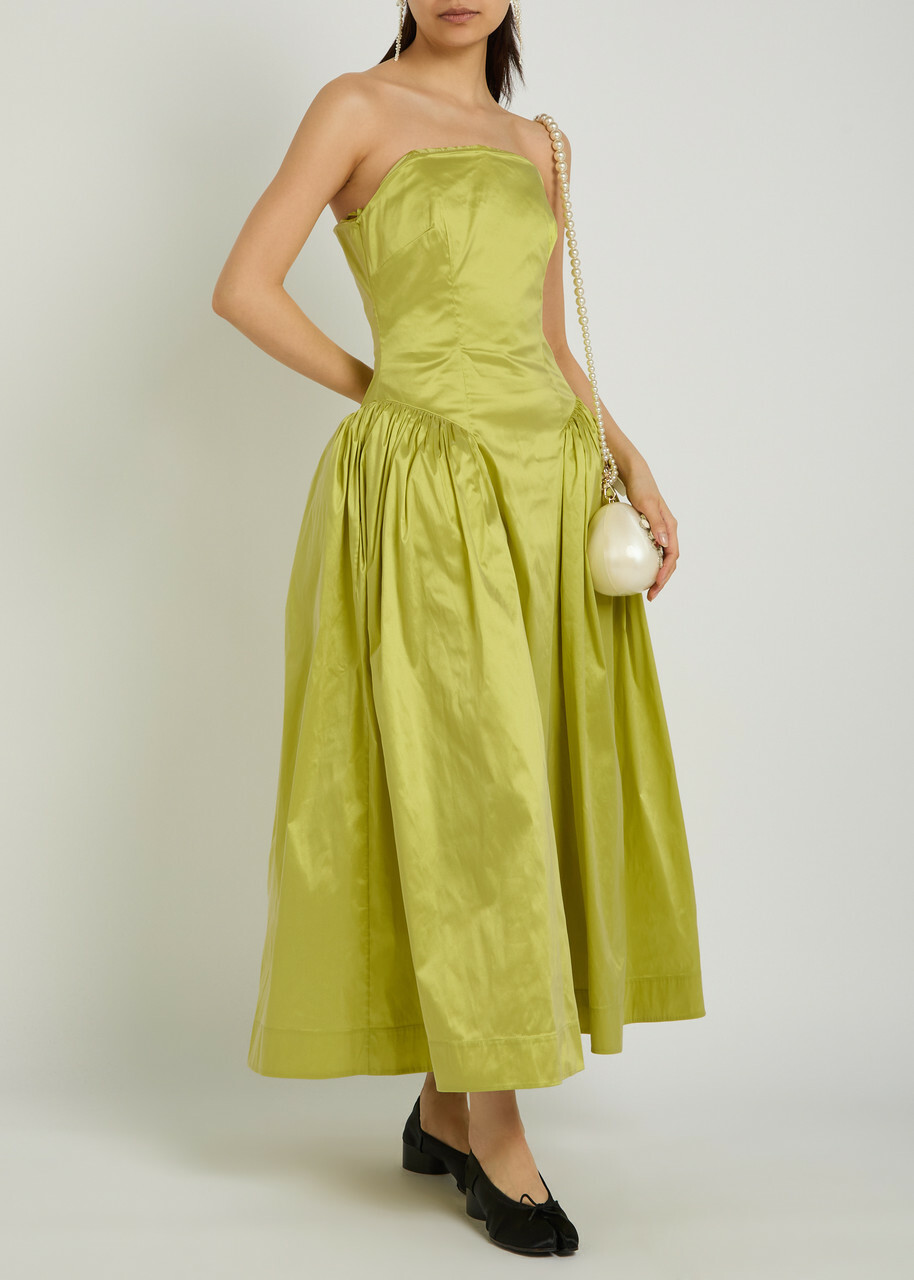 Simone Rocha Strapless Taffeta Midi Dress Green