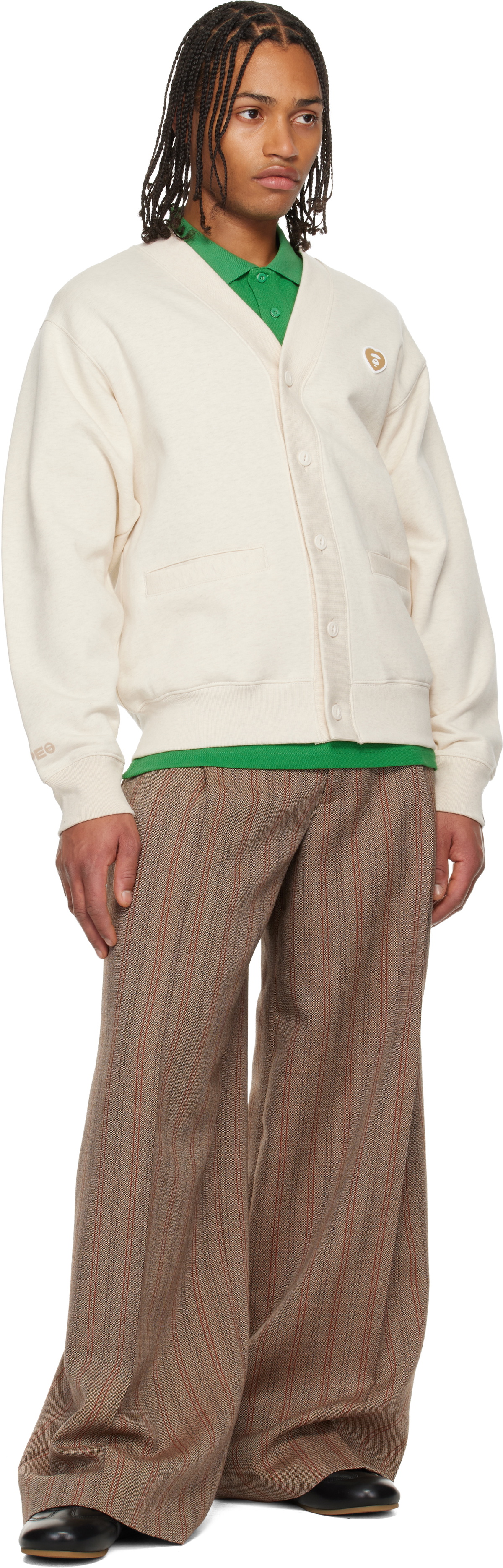 AAPE by A Bathing Ape Beige 'AAPENOW' Heart Moonface Cardigan