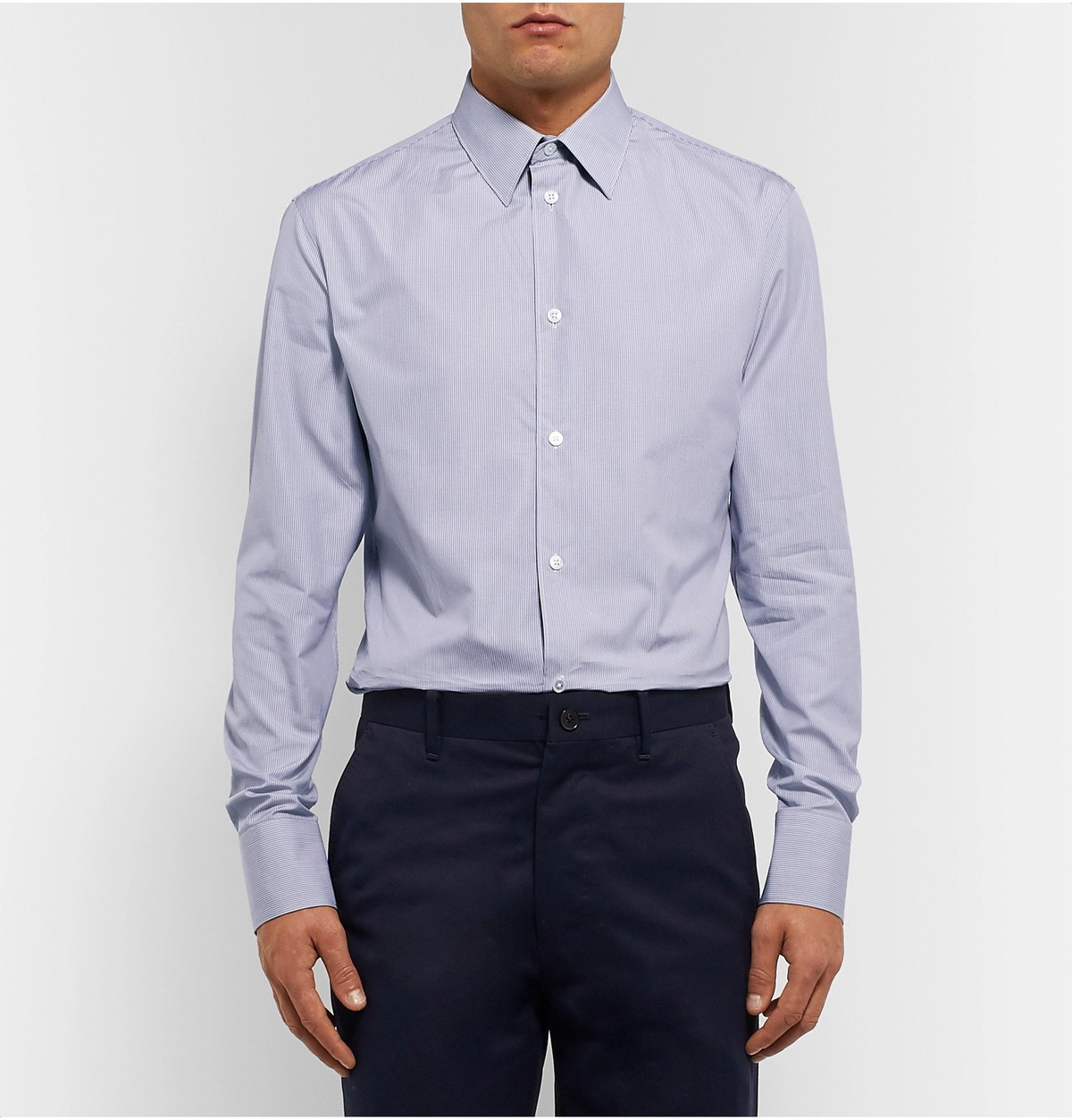 The Row Grey Jasper Slim Fit Striped Cotton Poplin Shirt Gray