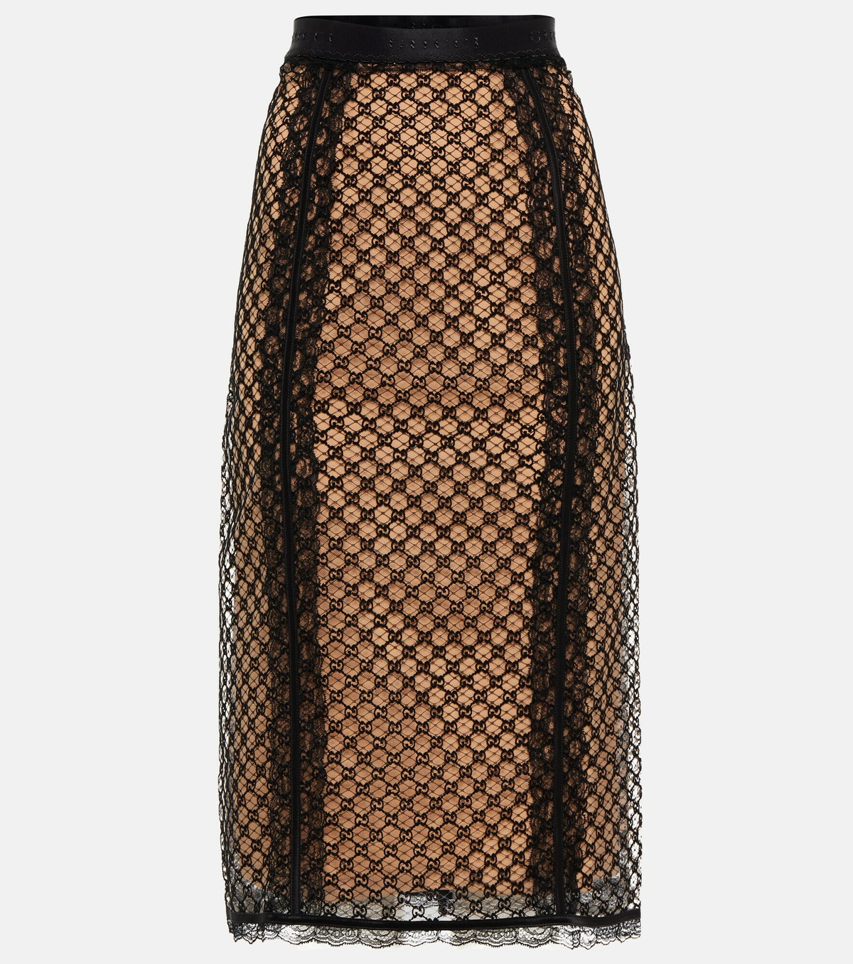 Gucci - GG mesh and lace midi skirt