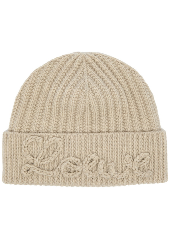 Photo: Loewe Logo-appliqué Ribbed Wool Beanie - Cream - One Size