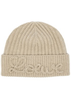 Loewe Logo-appliqué Ribbed Wool Beanie - Cream - One Size