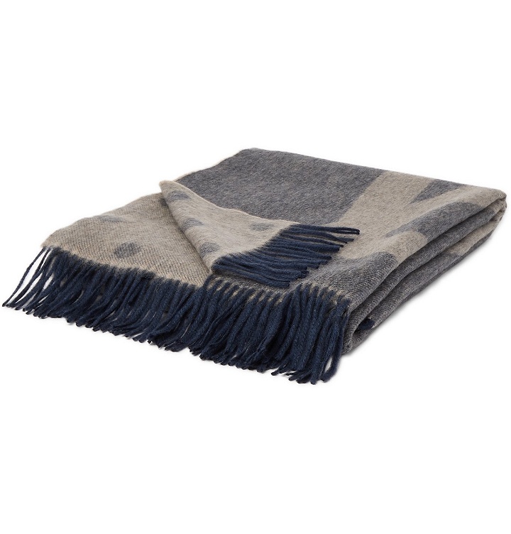 Photo: PAUL SMITH - Fringed Wool and Cashmere-Blend Jacquard Blanket - Blue