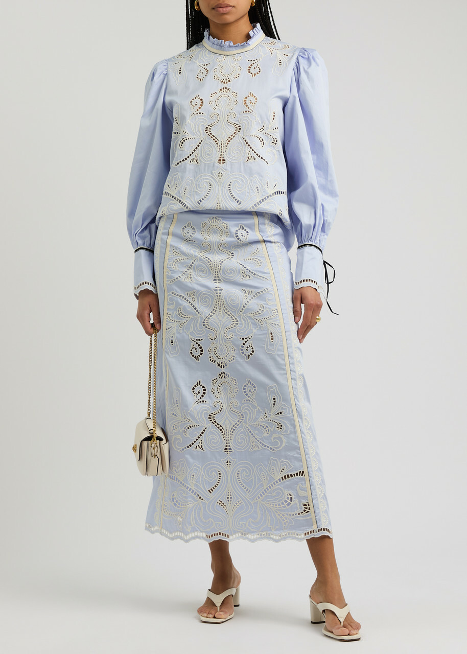 Lug Von Siga Keira Broderie Anglaise Cotton Poplin Blouse Blue