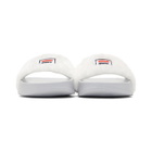 Baja East White and Grey Fila Edition Shearling Drifter Slides