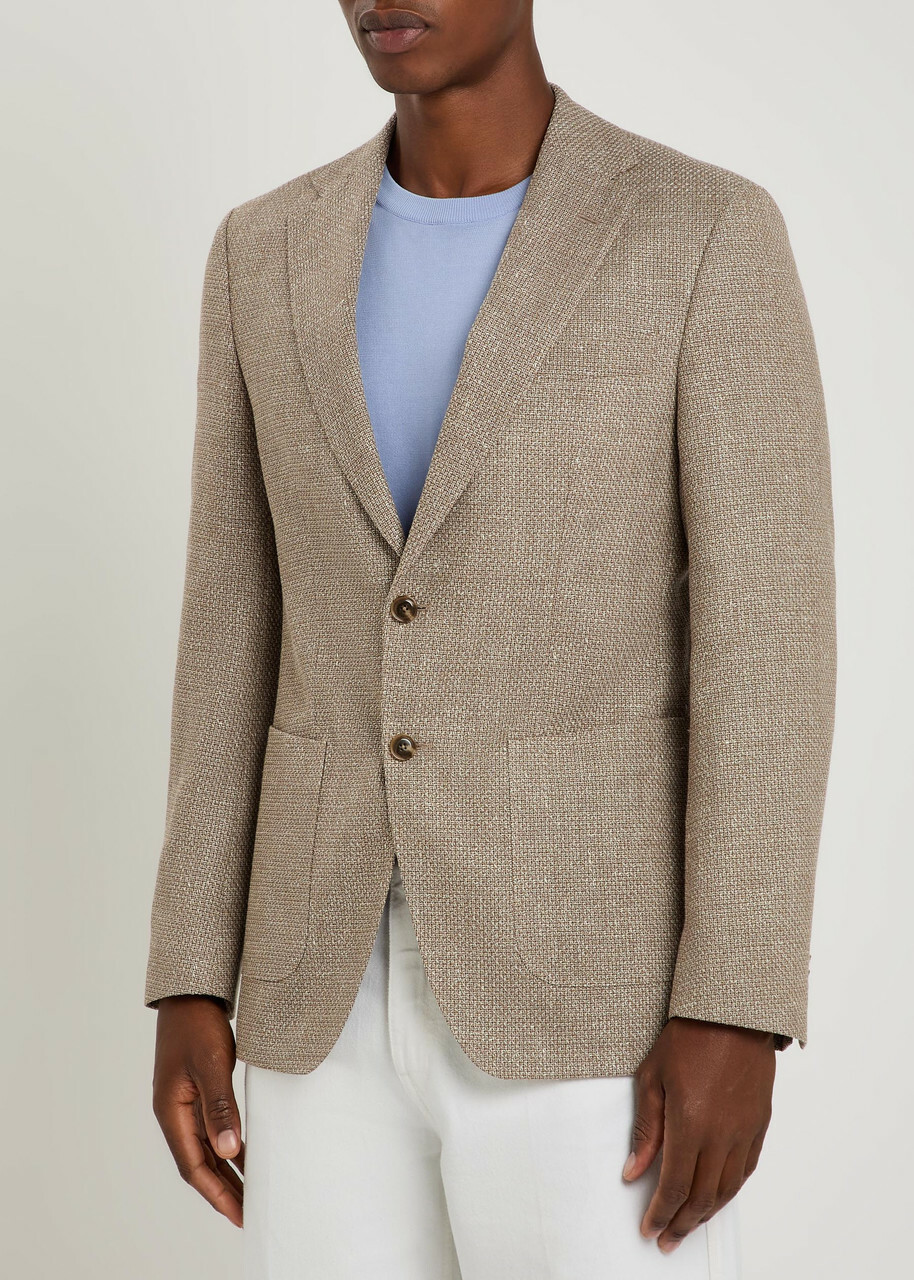 Boss Hutson Wool and Linen-blend Blazer Beige