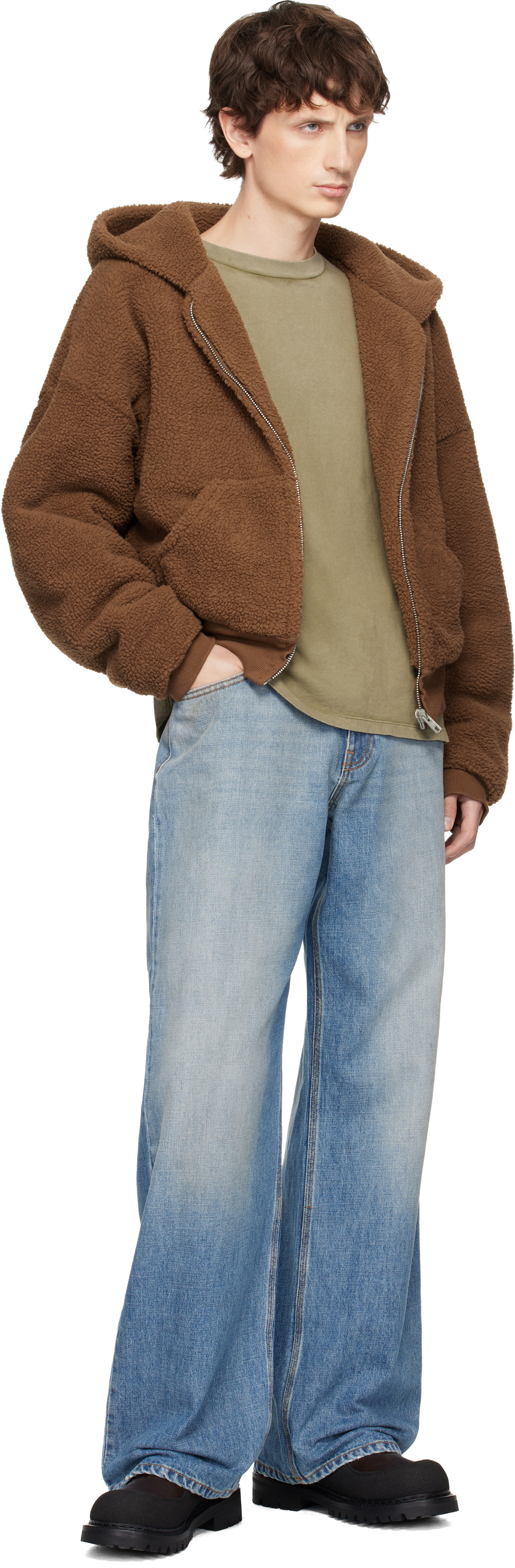 ERL Brown Terry Fleece Zipped Hoodie