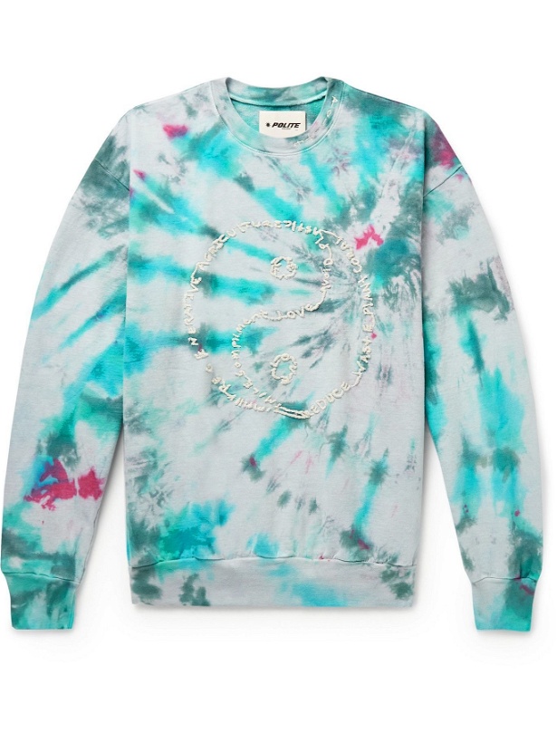 Photo: POLITE WORLDWIDE® - Yin Yang Embroidered Tie-Dyed Recycled Cotton-Jersey Sweatshirt - Green
