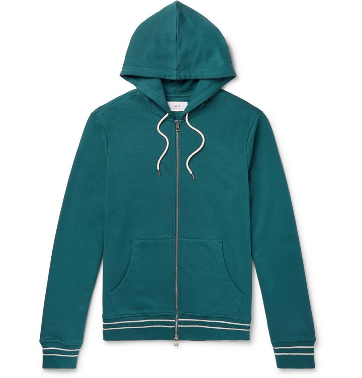 Photo: Mr P. - Contrast-Tipped Loopback Cotton-Jersey Hoodie - Men - Teal