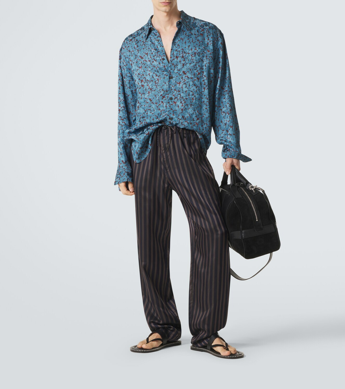 Dries Van Noten Leather-trimmed suede duffel bag