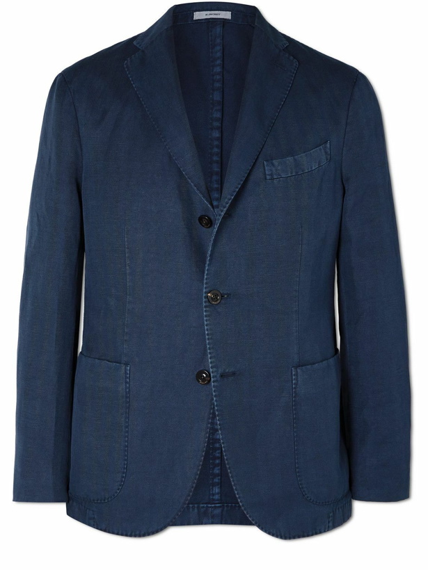 Photo: Boglioli - Slim-Fit Unstructured Herringbone Cotton and Linen-Blend Suit Jacket - Blue