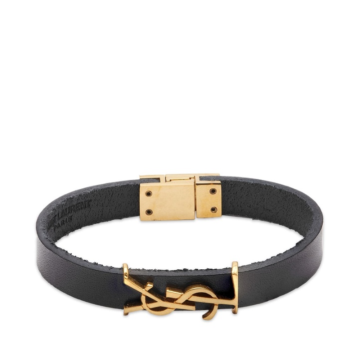 Photo: Saint Laurent Men's YSL Logo Single Wrap Bracelet in Black/Gold