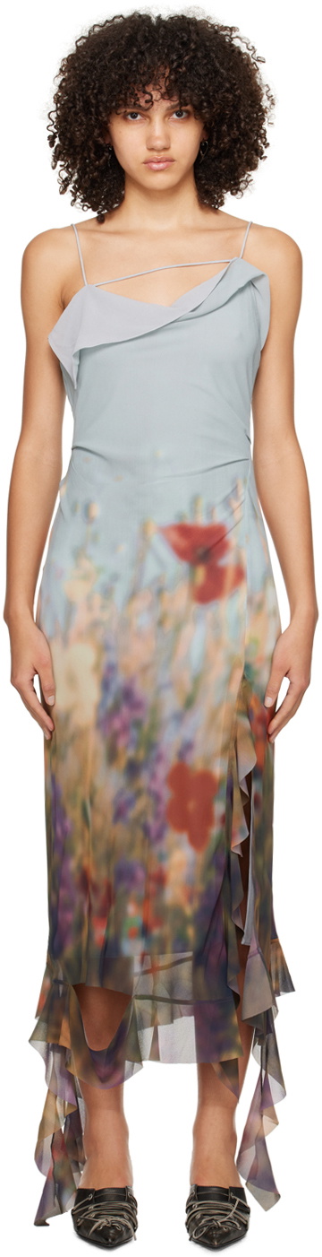acne dress blue Docketta lace-trimmed satin dress - blue