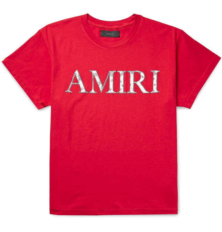 Photo: AMIRI - Logo-Print Cotton-Jersey T-Shirt - Red