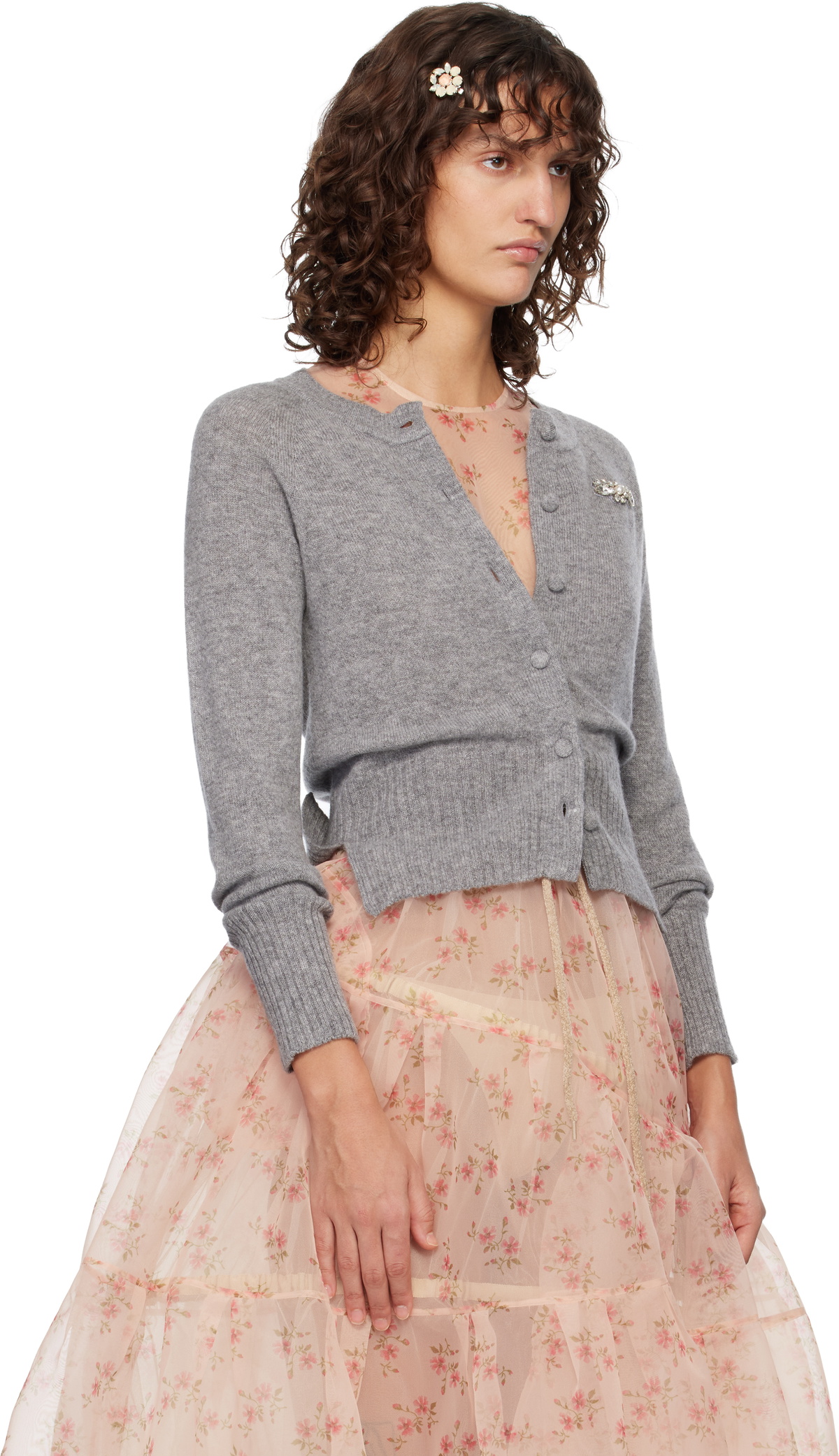 Simone Rocha Gray Embellished Relaxed Cashmere Cardigan