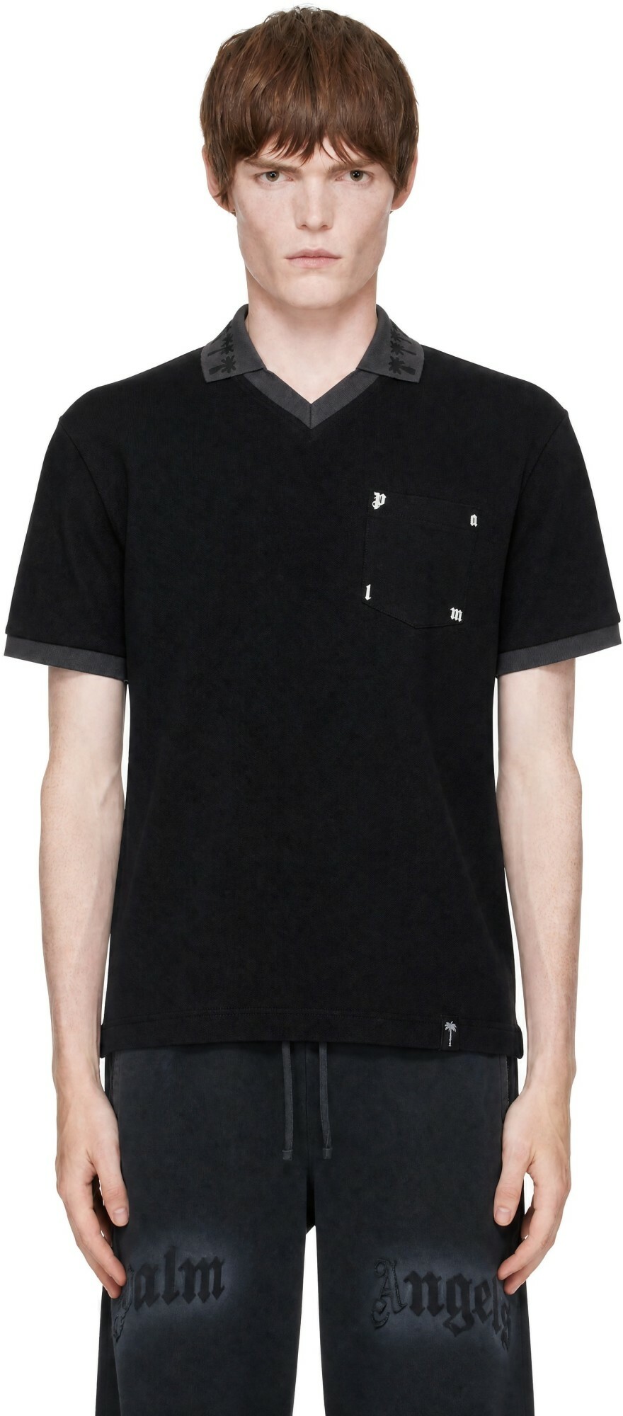 Palm Angels Black Palm Type Short Sleeve Polo