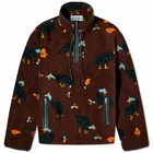 Loewe Men's Bird Print Fleece Anorak in Chocolate Brown/Multi