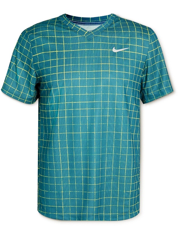 Photo: Nike Tennis - Victory Checked Recycled Dri-FIT Tennis T-Shirt - Blue