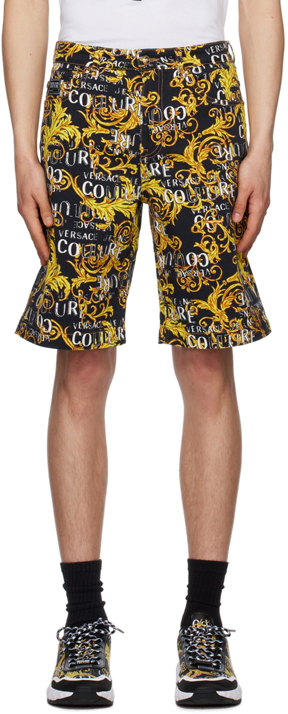 Versace Jeans Couture Black & Gold Regalia Baroque Denim Shorts Versace