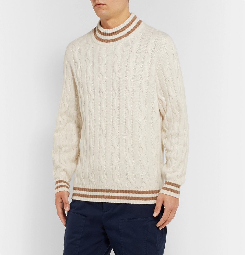 BRUNELLO CUCINELLI 'Panelled' Cashmere Crewneck Knit Cream/White