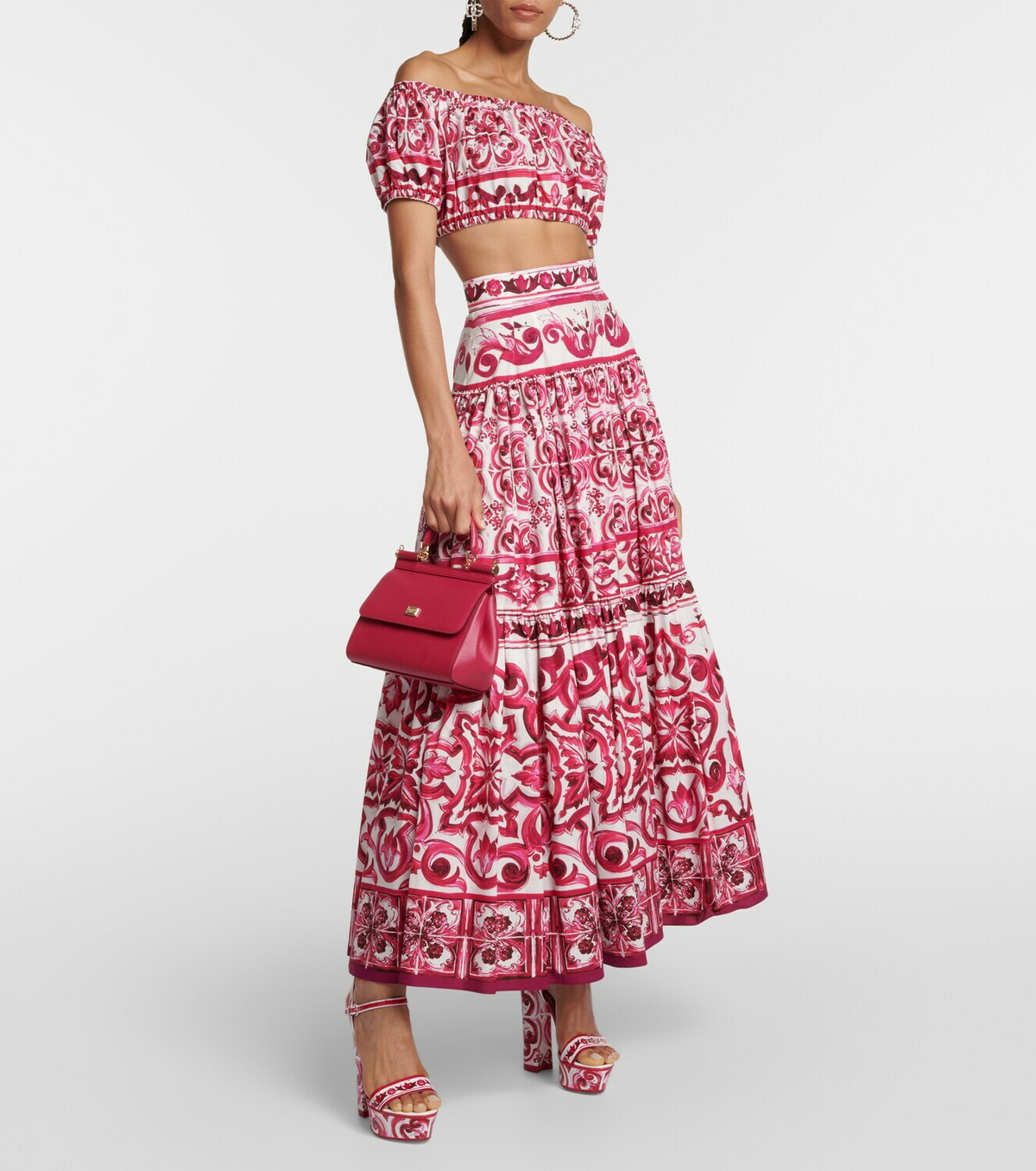 Dolce&Gabbana Printed off-shoulder cotton crop top