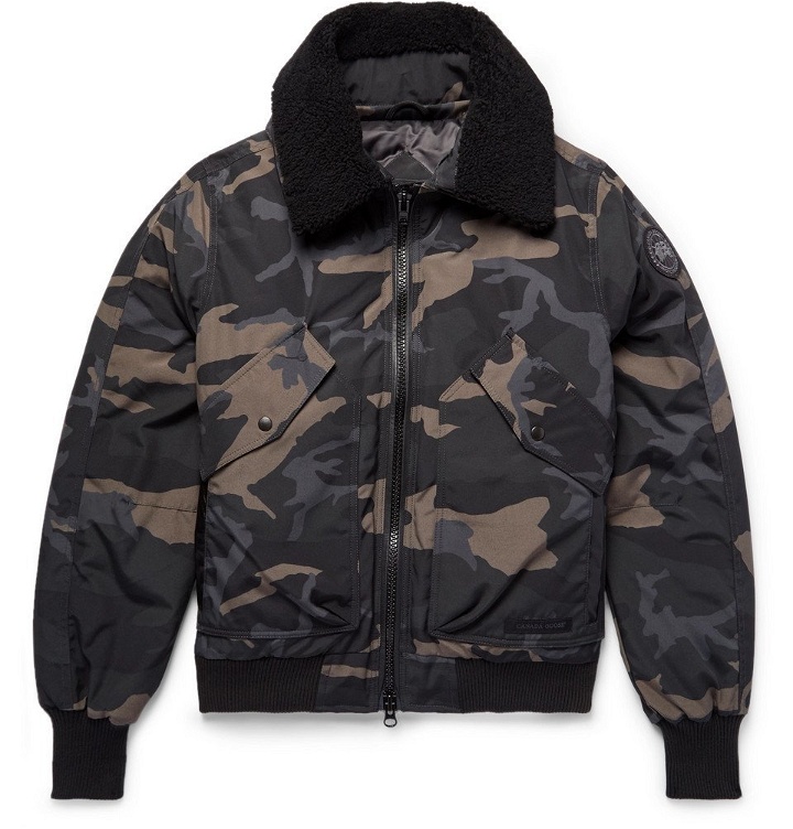 Photo: Canada Goose - Bromley Shearling-Trimmed Camouflage-Print Canvas Down Bomber Jacket - Men - Black