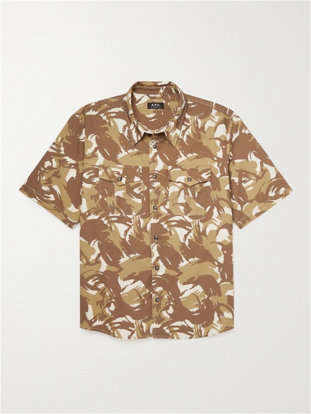 Photo: A.P.C. - Joey Camouflage-Print Cotton-Twill Shirt - Brown