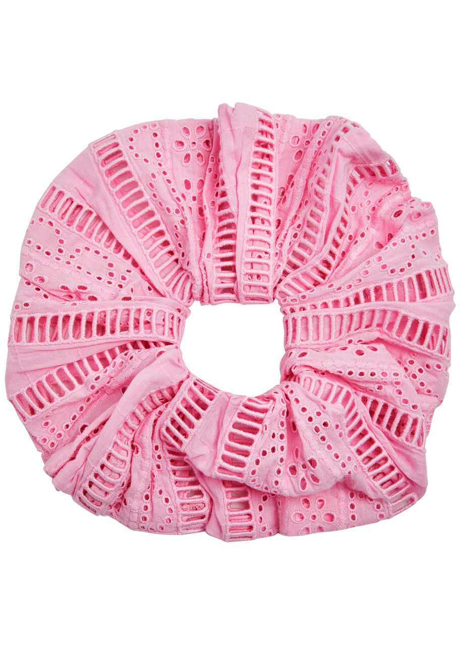Damson Madder Oversized Broderie Anglaise Cotton Scrunchie - Pink - One Size