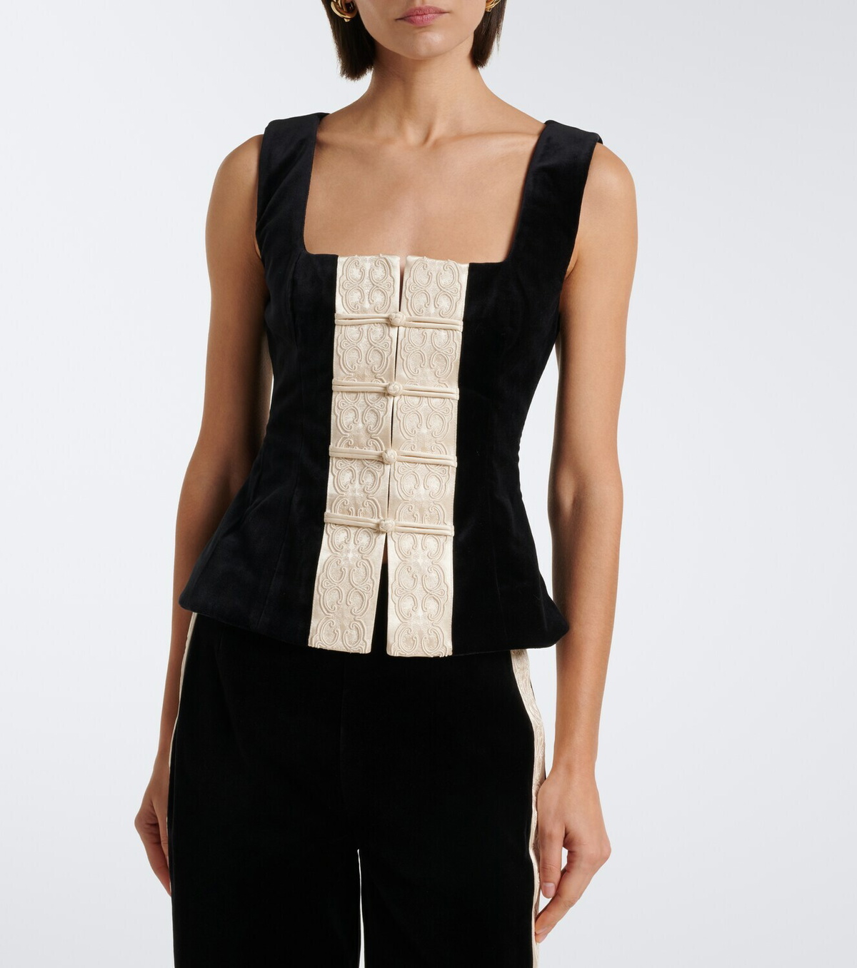 Posse Florian embroidered cotton velvet top