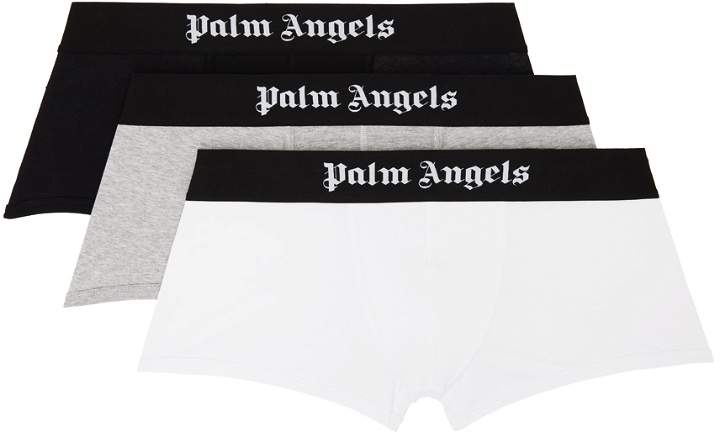 Photo: Palm Angels Three-Pack Multicolor Logo Boxer Briefs
