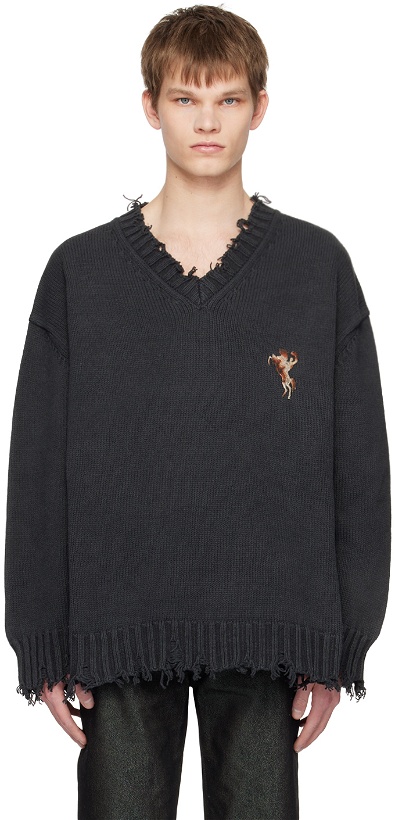 Photo: Doublet Black Distressed Sweater