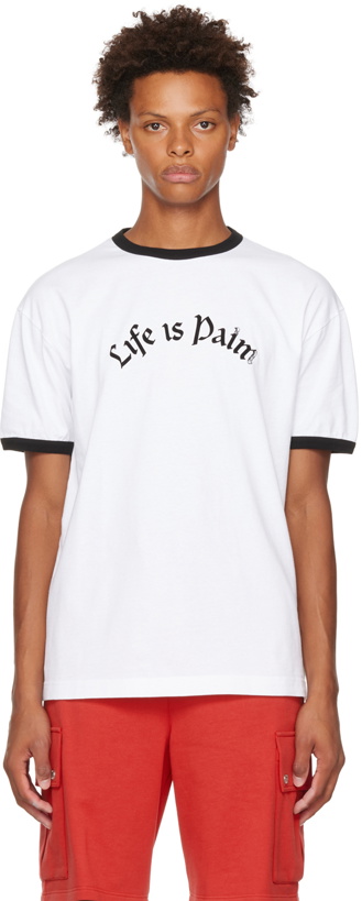 Photo: Palm Angels White 'Life Is Palm' Bowling T-Shirt